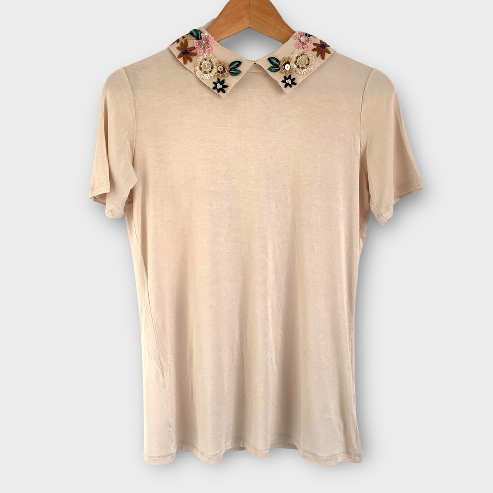 Weekend MaxMara Embellished Collar Silk Tee